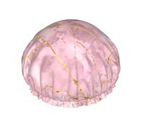Bonnet de douche imperméable à bande élastique, bonnet de douche réutilisable à double couche pour femmes,Marbre Or Rose