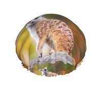 Bonnet de douche imperméable à bande élastique, bonnet de douche réutilisable à double couche pour femmes,Suricate animal mignon
