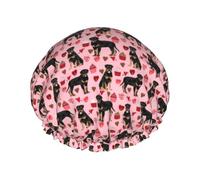 Bonnet de douche imperméable à bande élastique, bonnet de douche réutilisable à double couche pour femmes,Rottweiler Valentines Dog Love Meilleurs chiens Rottweilers