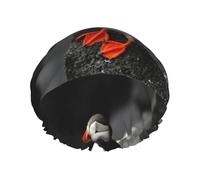 Bonnet de douche imperméable à bande élastique, bonnet de douche réutilisable à double couche pour femmes,Macareux moine bec d'oiseau assis rocher