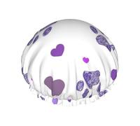 Bonnet de douche imperméable à bande élastique, bonnet de douche réutilisable à double couche pour femmes,Empreinte de patte violette avec cœur