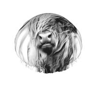 Bonnet de douche imperméable à bande élastique, bonnet de douche réutilisable à double couche pour femmes,Portrait d'une vache des Highlands