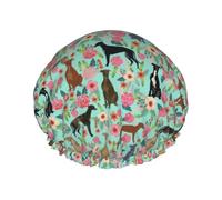 Bonnet de douche imperméable à bande élastique, bonnet de douche réutilisable à double couche pour femmes,Lévriers Fleurs Mignon Menthe Vintage Les Fleurs Chiens Mignons