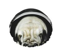 Bonnet de douche imperméable à bande élastique, bonnet de douche réutilisable à double couche pour femmes,Carlin Chiens tristes Chiens Carlin triste Animaux de compagnie Carlin