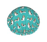 Bonnet de douche imperméable à bande élastique, bonnet de douche réutilisable à double couche pour femmes,Chien Basset Hound Simple Teal