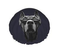 Bonnet de douche imperméable à bande élastique, bonnet de douche réutilisable à double couche pour femmes,Doberman avec des lunettes de soleil