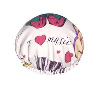 Bonnet de douche imperméable à bande élastique, bonnet de douche réutilisable à double couche pour femmes,Disques de musique Blues Music Is My Life Theme