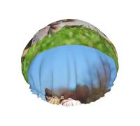 Bonnet de douche imperméable à bande élastique, bonnet de douche réutilisable à double couche pour femmes,Bulldogs anglais Chiens fatigués Animaux de compagnie sur la pelouse Anglais