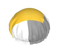 Bonnet de douche imperméable à bande élastique, bonnet de douche réutilisable à double couche pour femmes,Bloc géométrique jaune gris blanc