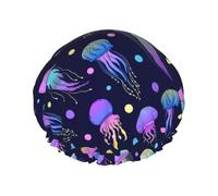 Bonnet de douche imperméable à bande élastique, bonnet de douche réutilisable à double couche pour femmes,Les méduses brillent dans le noir