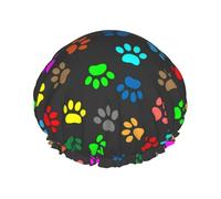 Bonnet de douche imperméable à bande élastique, bonnet de douche réutilisable à double couche pour femmes,Empreinte de patte d'animal en couleur