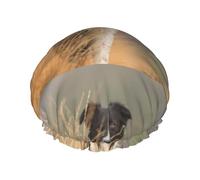 Bonnet de douche imperméable à bande élastique, bonnet de douche réutilisable à double couche pour femmes,Border Collie Pelouse Animaux Bordure Noire et Blanche