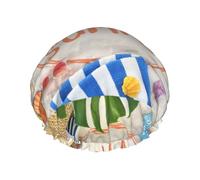 Bonnet de douche imperméable à bande élastique, bonnet de douche réutilisable à double couche pour femmes,Bonjour l'été