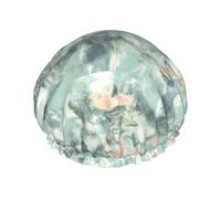 Bonnet de douche imperméable à bande élastique, bonnet de douche réutilisable à double couche pour femmes,Marble Mist Vert Sauge et Pêche