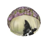 Bonnet de douche imperméable à bande élastique, bonnet de douche réutilisable à double couche pour femmes,Border Collie Pelouse Animaux de compagnie Border Collie noirs