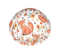 Bonnet de douche imperméable à bande élastique, bonnet de douche réutilisable à double couche pour femmes,Renards roux de dessins animés mignons