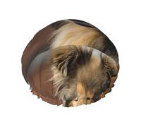 Bonnet de douche imperméable à bande élastique, bonnet de douche réutilisable à double couche pour femmes,Colley à poil long, chiens Lassie, gros chiens duveteux, animaux de compagnie