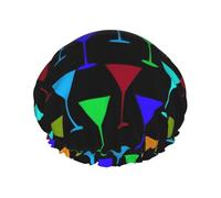 Bonnet de douche imperméable à bande élastique, bonnet de douche réutilisable à double couche pour femmes,Motif de verre à Martini