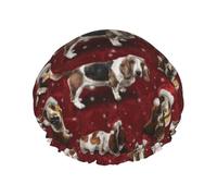 Bonnet de douche imperméable à bande élastique, bonnet de douche réutilisable à double couche pour femmes,Le Basset Hound de Noël
