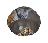 Bonnet de douche imperméable à bande élastique, bonnet de douche réutilisable à double couche pour femmes,Guêtre Tigre