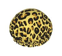Bonnet de douche imperméable à bande élastique, bonnet de douche réutilisable à double couche pour femmes,Guépard Léopard jaune