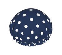 Bonnet de douche imperméable à bande élastique, bonnet de douche réutilisable à double couche pour femmes,Imprimé pois blancs bleu marine