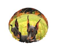 Bonnet de douche imperméable à bande élastique, bonnet de douche réutilisable à double couche pour femmes,Magnifique Doberman d'automne