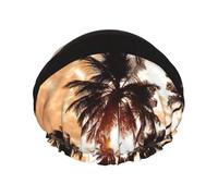 Bonnet de douche imperméable à bande élastique, bonnet de douche réutilisable à double couche pour femmes,Brume des Caraïbes sur la côte des palmiers