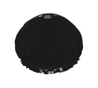Bonnet de douche imperméable à bande élastique, bonnet de douche réutilisable à double couche pour femmes,Patte en forme de cœur gris foncé, mignonne et chic