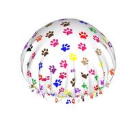 Bonnet de douche imperméable à bande élastique, bonnet de douche réutilisable à double couche pour femmes,Empreinte de patte de chien colorée