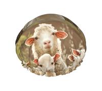 Bonnet de douche imperméable à bande élastique, bonnet de douche réutilisable à double couche pour femmes,Moutons et agneaux