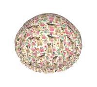 Bonnet de douche imperméable à bande élastique, bonnet de douche réutilisable à double couche pour femmes,Border Terrier Florals Race de chien Crème
