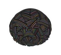 Bonnet de douche imperméable à bande élastique, bonnet de douche réutilisable à double couche pour femmes,Arc-en-ciel linéaire géométrique imprimé en 3D