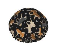 Bonnet de douche imperméable à bande élastique, bonnet de douche réutilisable à double couche pour femmes,Patte de Shiba Inu