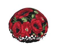 Bonnet de douche imperméable à bande élastique, bonnet de douche réutilisable à double couche pour femmes,Coquelicot avec motif bouffon
