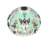 Bonnet de douche imperméable à bulles de thé gallois de couleur Corgi, bonnet de bain élastique pour cheveux, protection de l'environnement, bonnet de bain pour cheveux, double couche imperméable