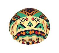 Bonnet de douche imperméable à double couche avec motif géométrique ethnique imprimé - Masque de bain réutilisable pour voyage, soins à domicile et routine beauté