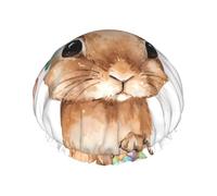 Bonnet de douche imperméable à double couche pour homme et femme - Marron - Lapin de Pâques - Protection des cheveux pour le bain, le visage, le spa