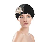 Bonnet de douche imperméable à double doublure, imprimé loups blancs et noirs assis côte à côte, taille unique.