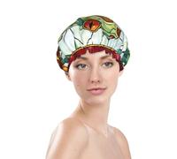 Bonnet de douche imperméable à double doublure, motif vitrail représentant une adorable rainette verte, taille unique.