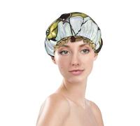 Bonnet de douche imperméable à double doublure, motif vitrail représentant une rainette aux grands yeux, taille unique.