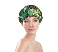 Bonnet de douche imperméable à double doublure, motif vitrail représentant une rainette, taille unique.