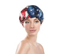 Bonnet de douche imperméable à double doublure, orné de motifs de drapeaux américains et d'œuvres d'art en vitrail, taille L.