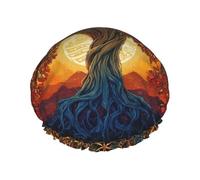 Bonnet de douche imperméable à double doublure, orné d'un motif mystique d'arbre de vie et de couleurs du lever de soleil.