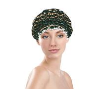 Bonnet de douche imperméable à double épaisseur, doublé, orné de mandalas et de perles vertes.