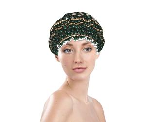 Bonnet de douche imperméable à double épaisseur, doublé, orné de mandalas et de perles vertes.