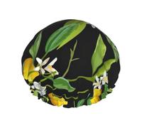 Bonnet de douche imperméable à imprimé citron et fleur pour femmes et hommes, chapeau doux, léger et réutilisable