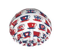 Bonnet de douche imperméable à l'eau sur le thème de la Grande-Bretagne, bonnet de bain élastique pour cheveux, protection de l'environnement, bonnet de bain pour cheveux, double couche imperméable.