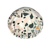 Bonnet de douche imperméable à motif terrazzo sans couture, bonnet de bain élastique pour cheveux, protection de l'environnement, bonnet de bain pour cheveux, double couche imperméable