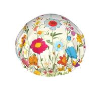 Bonnet de douche imperméable avec imprimé poule et papillons - Double couche de protection pour cheveux longs/bouclés - Réutilisable et facile à transporter.